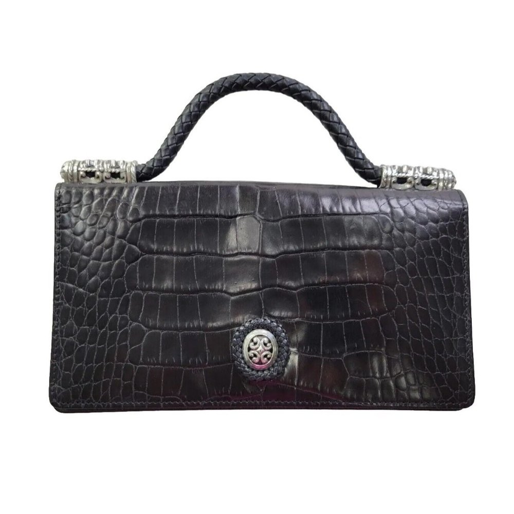 Brighton Women Brown Croc Embossed Leather Small Top Handle Purse Bag Wallet